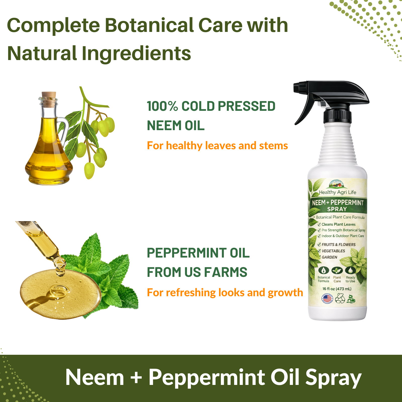 Neem & Peppermint Plant Spray for Garden, Vegetables & Indoor Plants – Botanical Leaf Care Mist, Supports Clean Healthy Leaves, Ready-to-Use Garden Spray for Fruits, Herbs & Houseplants-1