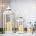Set of 3-20''&14"&10" H Candle Lanterns (White with Gold Brush)-0